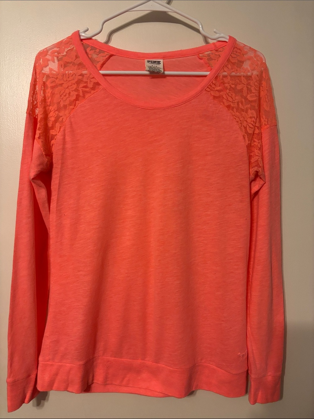 PINK Victoria's Secret Lace-Shoulder Long Sleeve Top